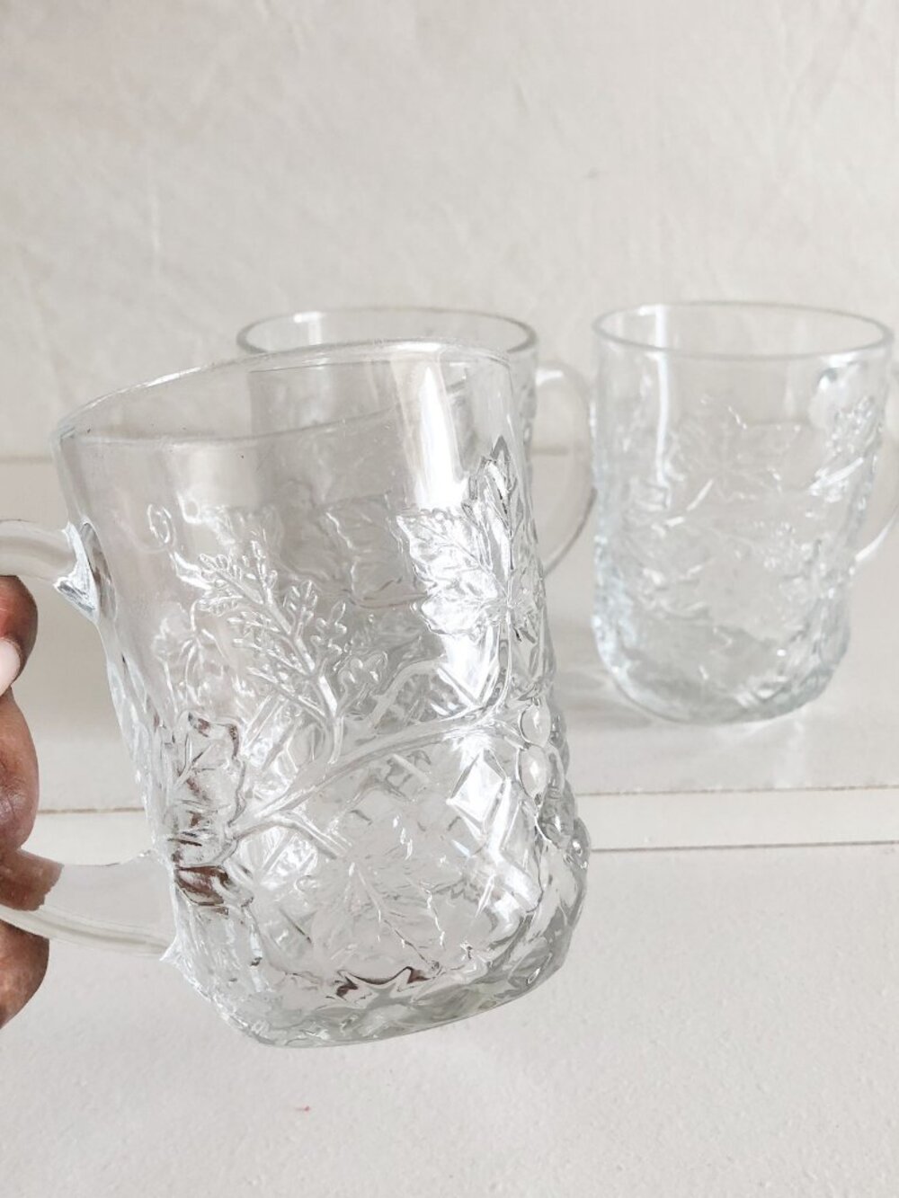 Cristal D'Arques Vintage 80s Cristal Mugs Grapevine Pattern Set of 3